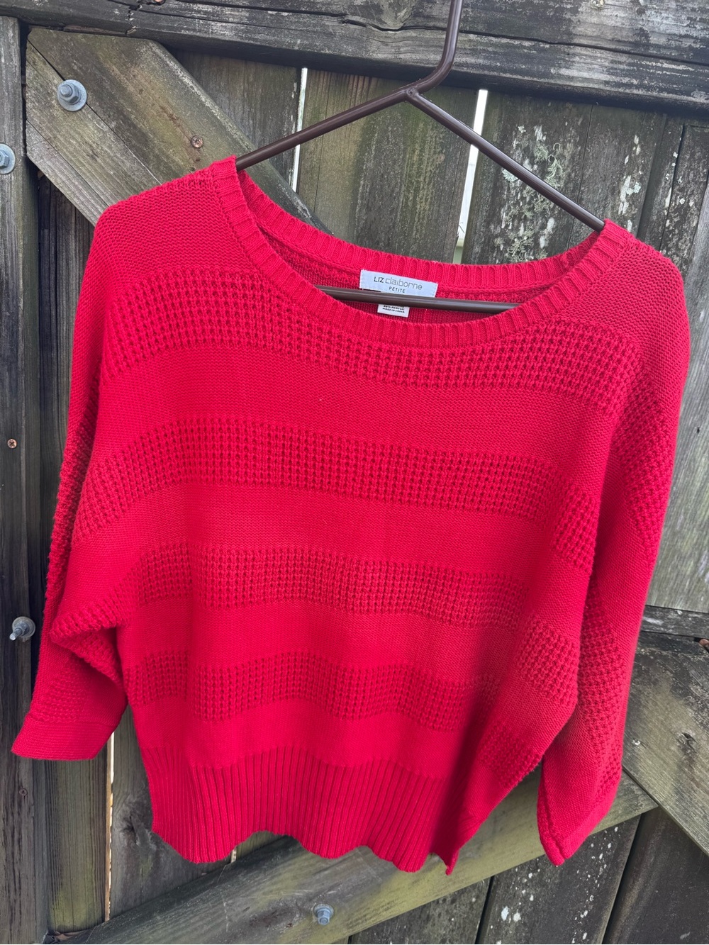 Liz Claiborne Bright Red Textured Stripe Knit Sweater